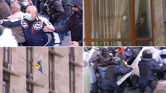 Zrzucili ukraińskie flagi, wywiesili rosyjskie. Tak zdobywano budynek władz w Doniecku