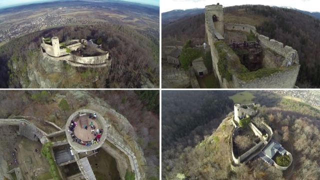 Modern technology, medieval atmosphere. drone over the castle